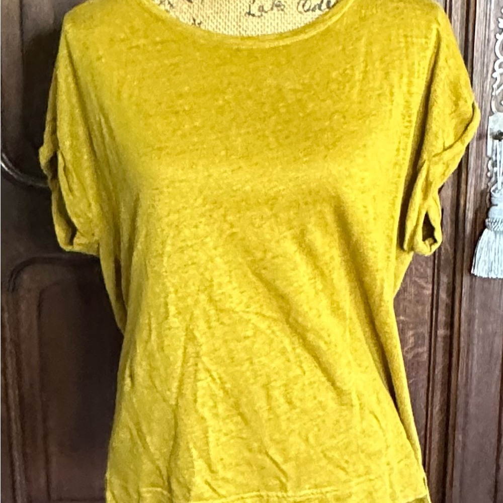 J. Crew Mustard Yellow Relaxed Short Sleeve Linen  T-Shirt